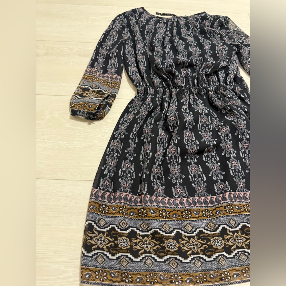 Madewell Boho Black Brown Long Sleeve Dress - Picture 11 of 12